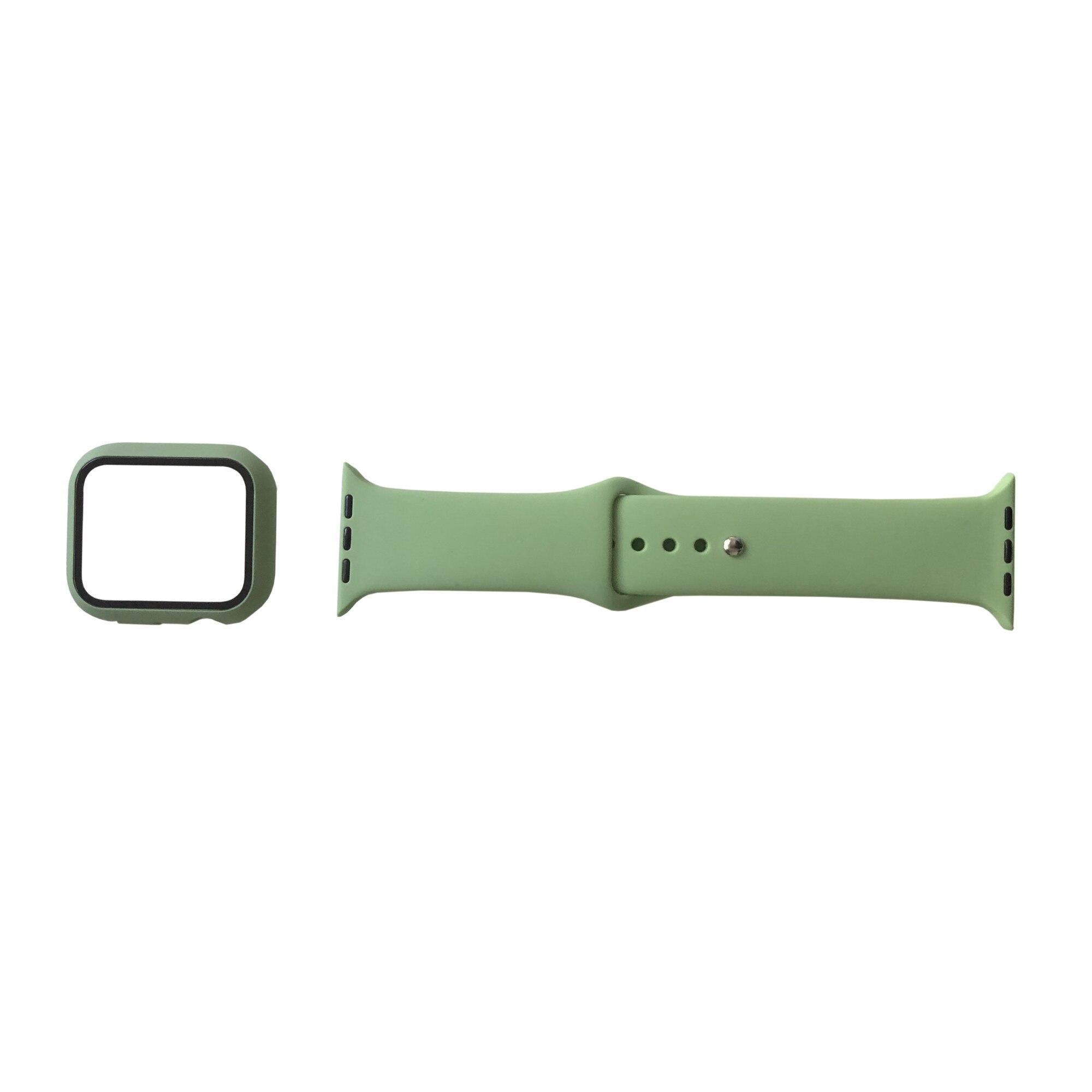 Curea din silicon si carcasa de protectie fullbody pentru Apple Watch, compatibil cu dimensiunea 44 mm, Verde deschis, BBL2408