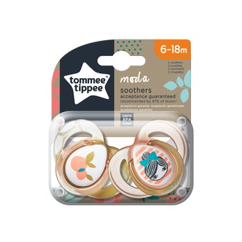Suzeta ortodontica Tommee Tippee Moda, 2 buc, 6-18 luni, Alb/Portocaliu/Maro Suzeta ortodontica Tommee Tippee Moda, 2 buc, 6-18 luni, Alb/Portocaliu/Maro