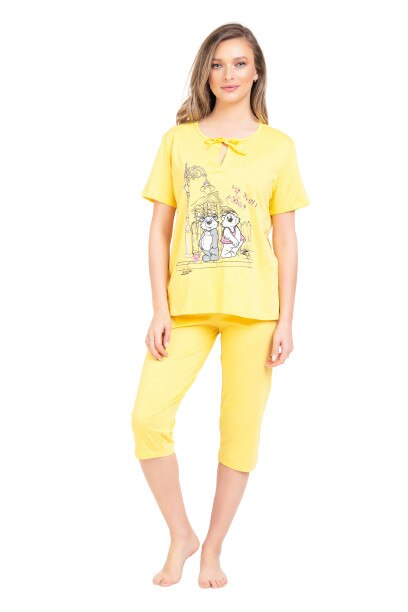 Pijama dama, Natalee, model cu ursulet, galben