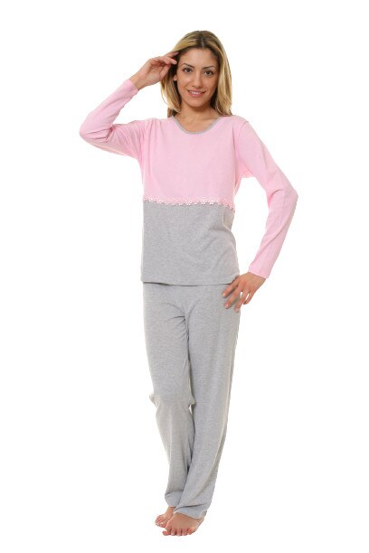 Pijama dama, Natalee, gri-roz, lunga