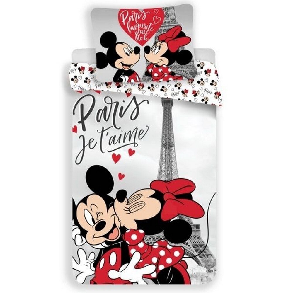 Lenjerie de pat din bumbac Jerry Fabrics, Minnie si Mickey Mouse Paris, 140x200cm