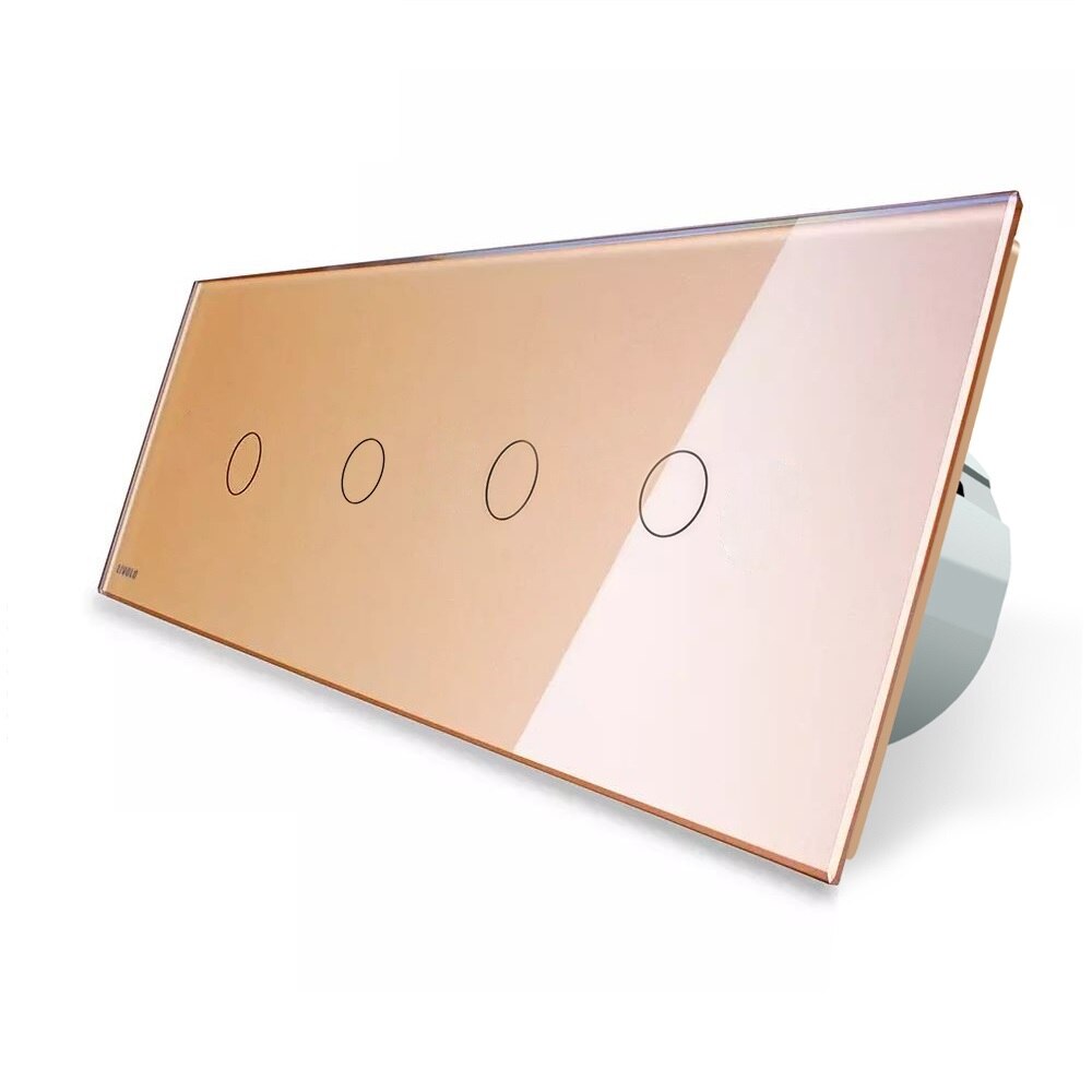 Intrerupator LIVOLO cu touch din sticla cu 4 intrerupatoare simple, Auriu, Protocol ZigBee, Control de pe telefon
