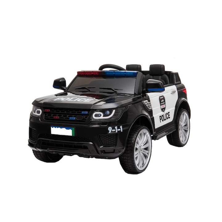 NOVOKIDS Police Squad SUV elektromos rendőrautó, akkumulátorral, gyerekeknek, első/hátsó jelzőfény, zene és USB, 3-6 éves kor, nyíló ajtók, távirányító, 2 motor, 550 W, fehér/fekete