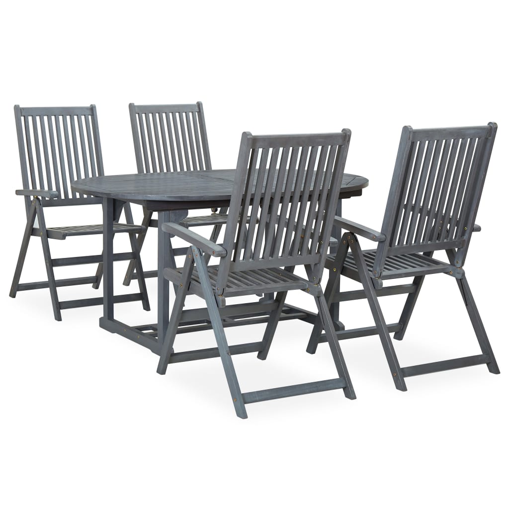 Set mobilier de gradina, 5 piese, gri, lemn masiv de acacia