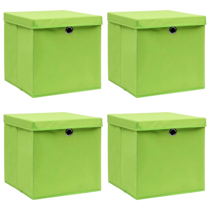 Set de 4 cutii de depozitare cu capac, vidaXL, Tesatura, 32x32x32 cm, Verde 288370