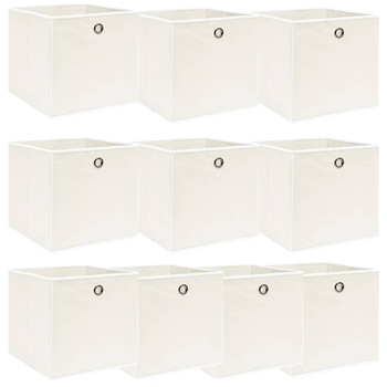 Set de 10 cutii de depozitare, vidaXL, Tesatura, 32x32x32 cm, Alb Set de 10 cutii de depozitare, vidaXL, Tesatura, 32x32x32 cm, Alb