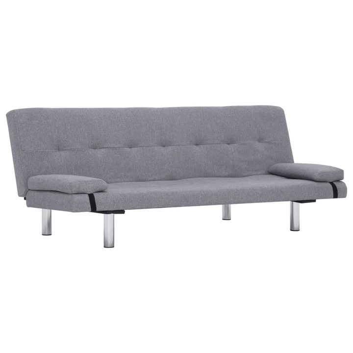 Разтегателен диван с две възглавници vidaXL, 168х77х64 см, светлосив, полиестер