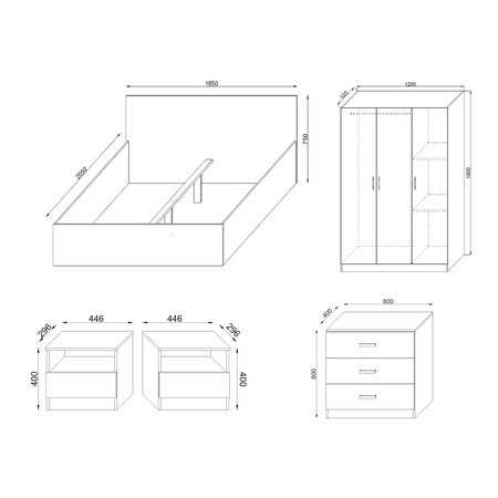 Dormitor Asaro Boston , Pat 160x200 cm, Dulap, 2 Noptiere, Comoda, Culoare Sonoma/Alb