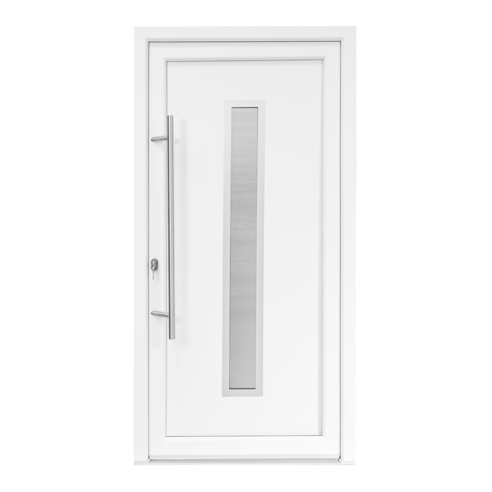 Usa intrare PVC Serena, 5 camere izolare, 1000x2000 mm, deschidere stanga privit din interior, maner spatial la exterior, alb