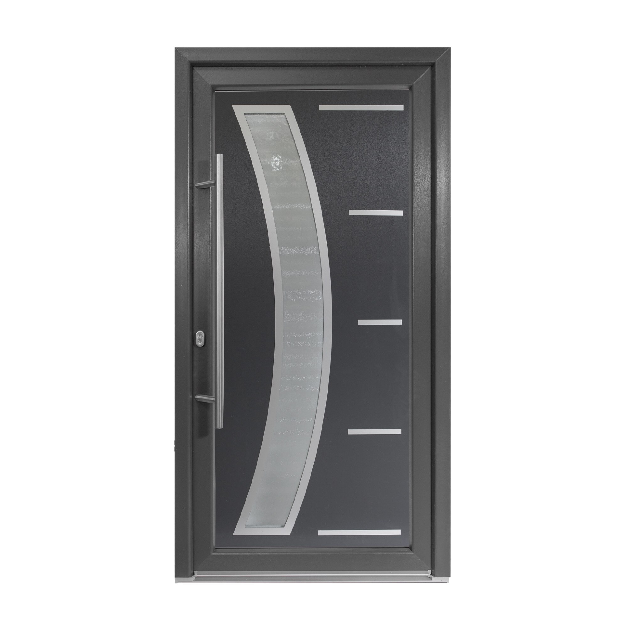 Usa intrare PVC Galia, 5 camere izolare, 1000x2000 mm, deschidere stanga privit din interior, maner spatial la exterior, antracit pe ambele fete