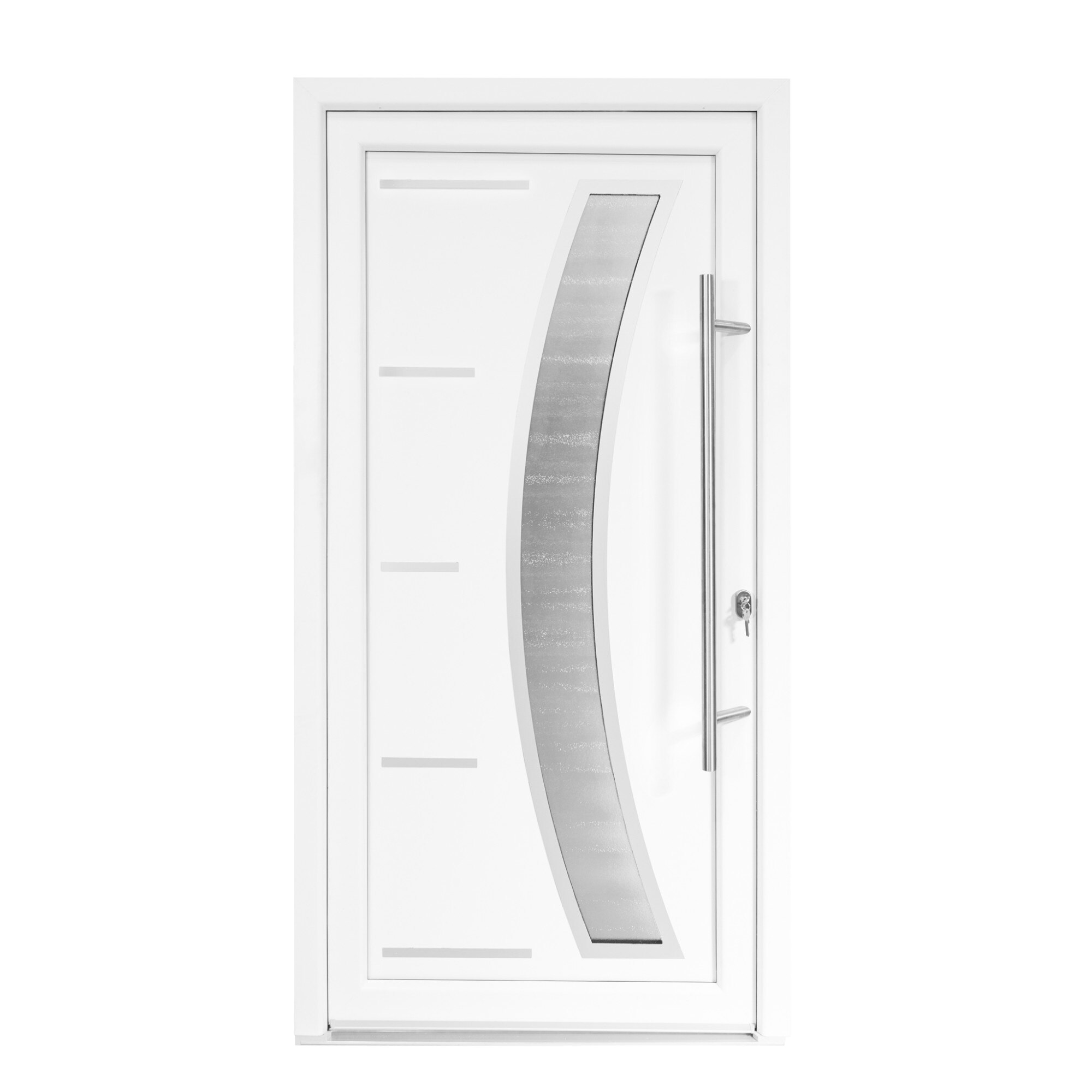 Usa intrare PVC Galia, 5 camere izolare, 1000x2000 mm, deschidere dreapta privit din interior, maner spatial la exterior, alb