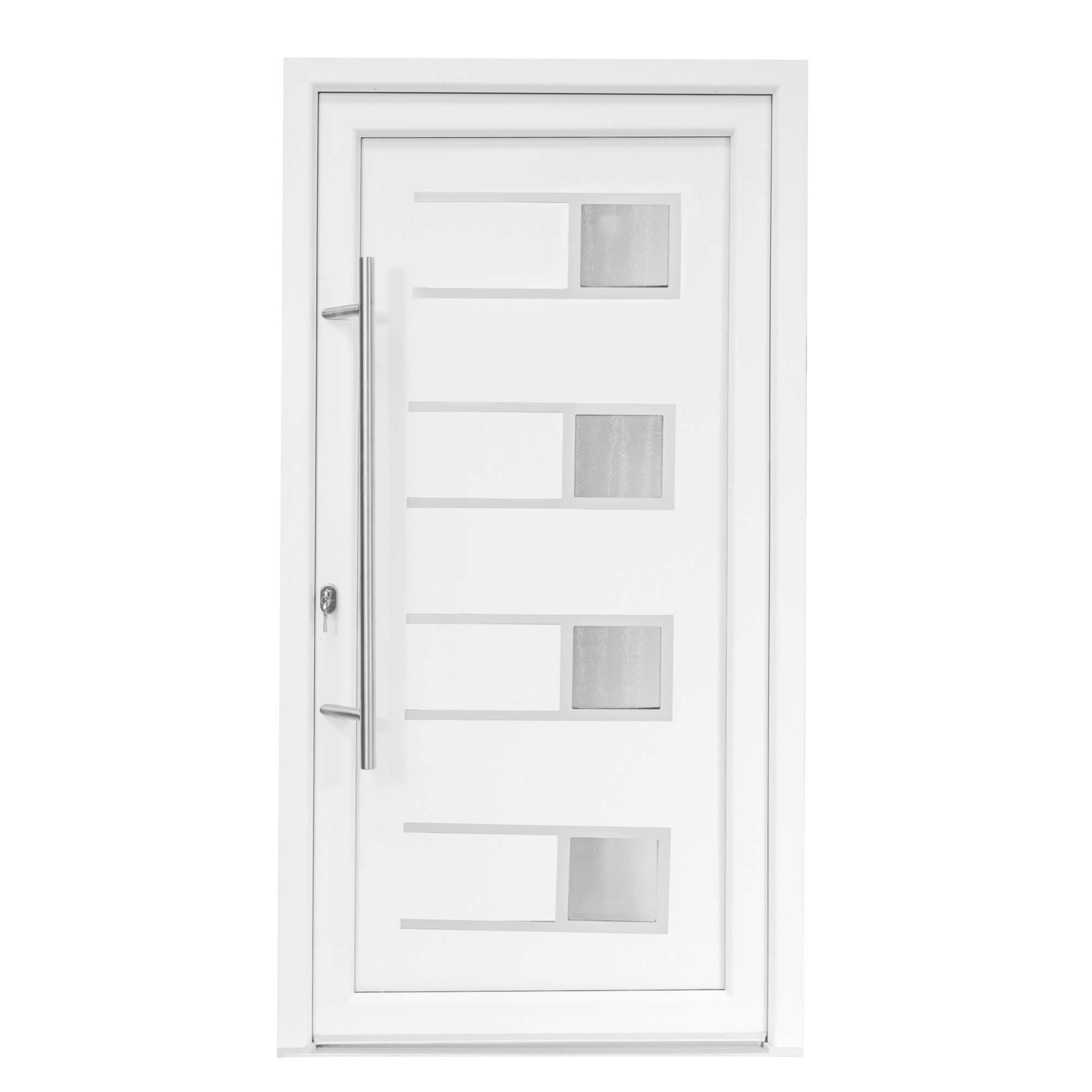 Usa intrare PVC Efraim, 5 camere izolare, 1000x2000 mm, deschidere stanga privit din interior, maner spatial la exterior, alb