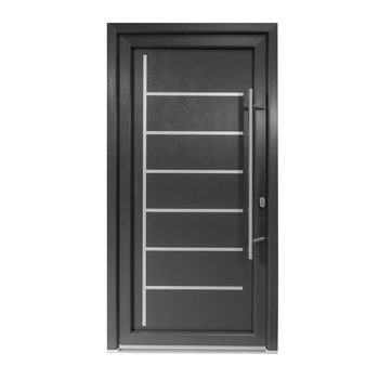 Usa intrare PVC Zeta, 5 camere izolare, 1000x2000 mm, deschidere dreapta privit din interior, maner spatial la exterior, antracit pe ambele fete Usa intrare PVC Zeta, 5 camere izolare, 1000x2000 mm, deschidere dreapta privit din interior, maner spatial la exterior, antracit pe ambele fete