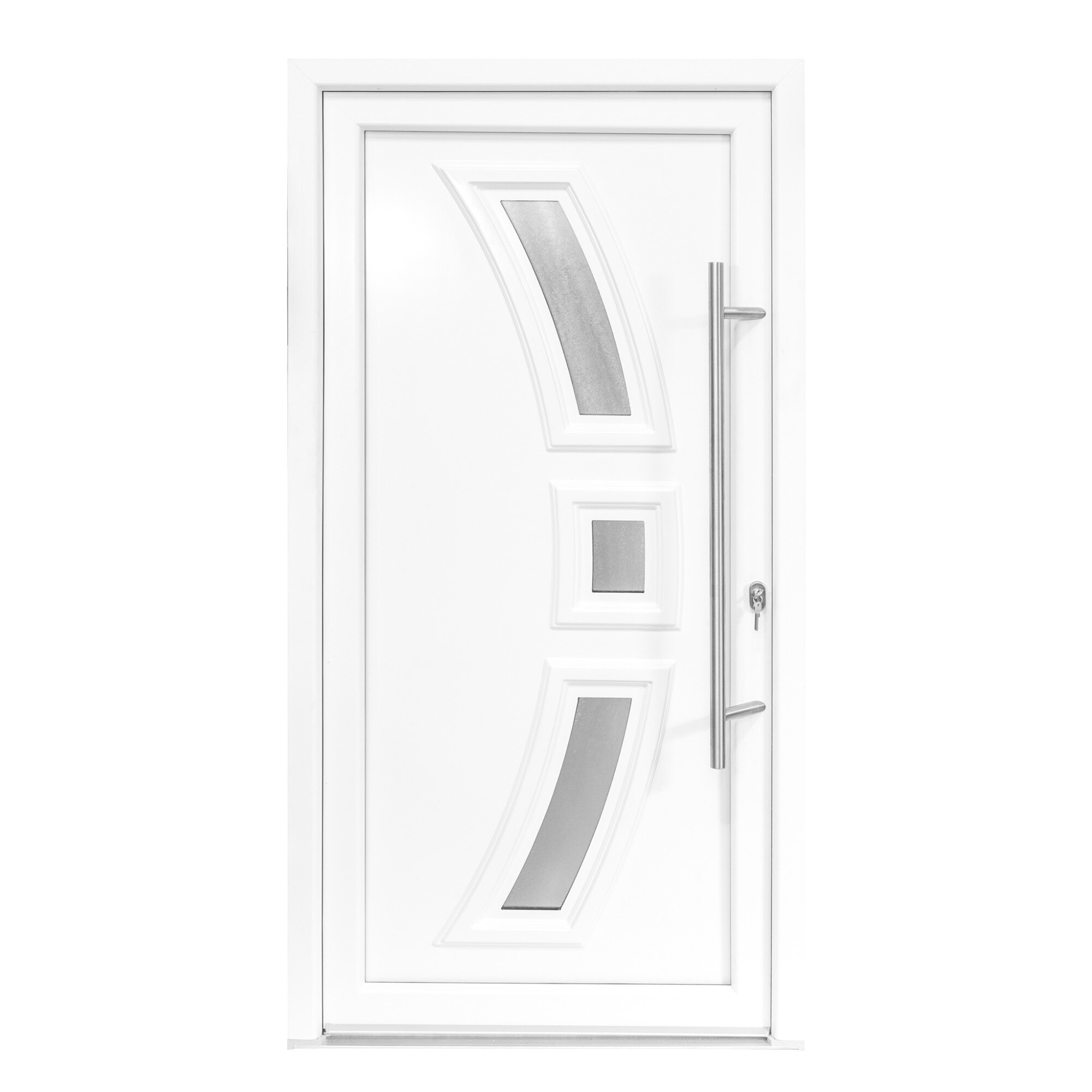 Usa intrare PVC Affa, 5 camere izolare, 1000x2000 mm, deschidere dreapta privit din interior, maner spatial la exterior, alb