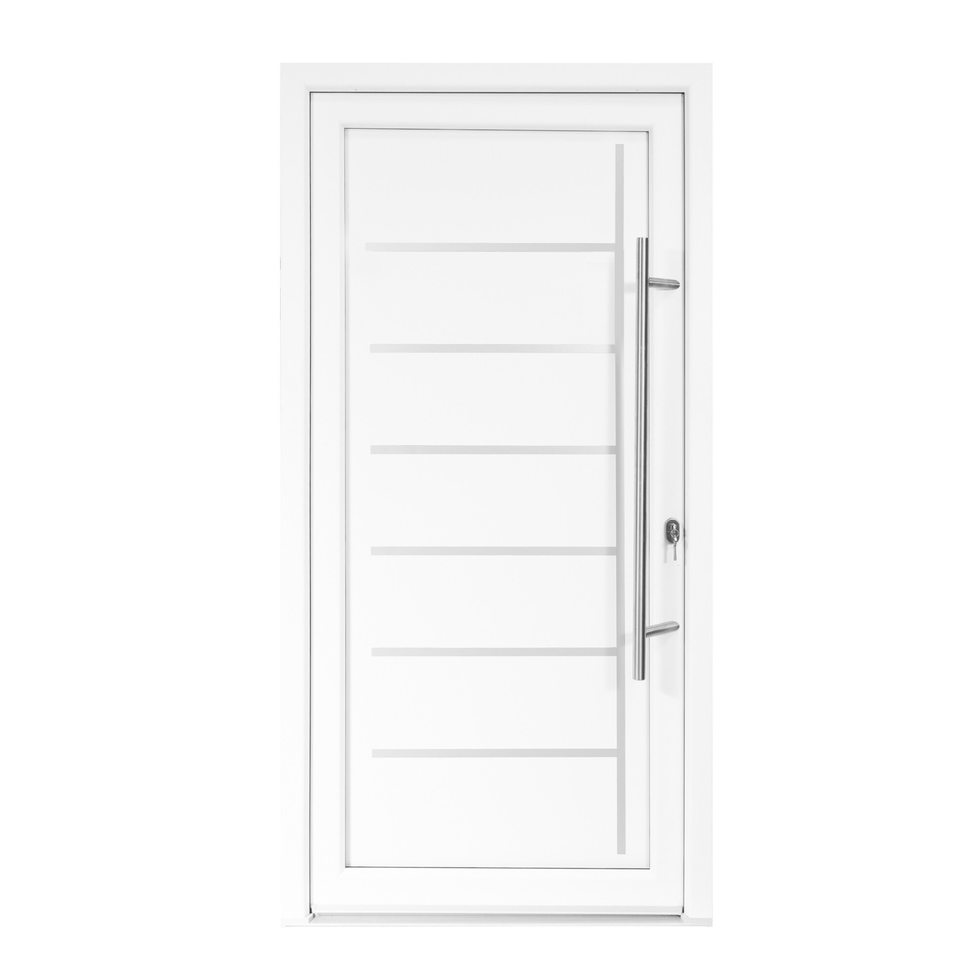 Usa intrare PVC Zeta, 5 camere izolare, 1000x2000 mm, deschidere dreapta privit din interior, maner spatial la exterior, alb