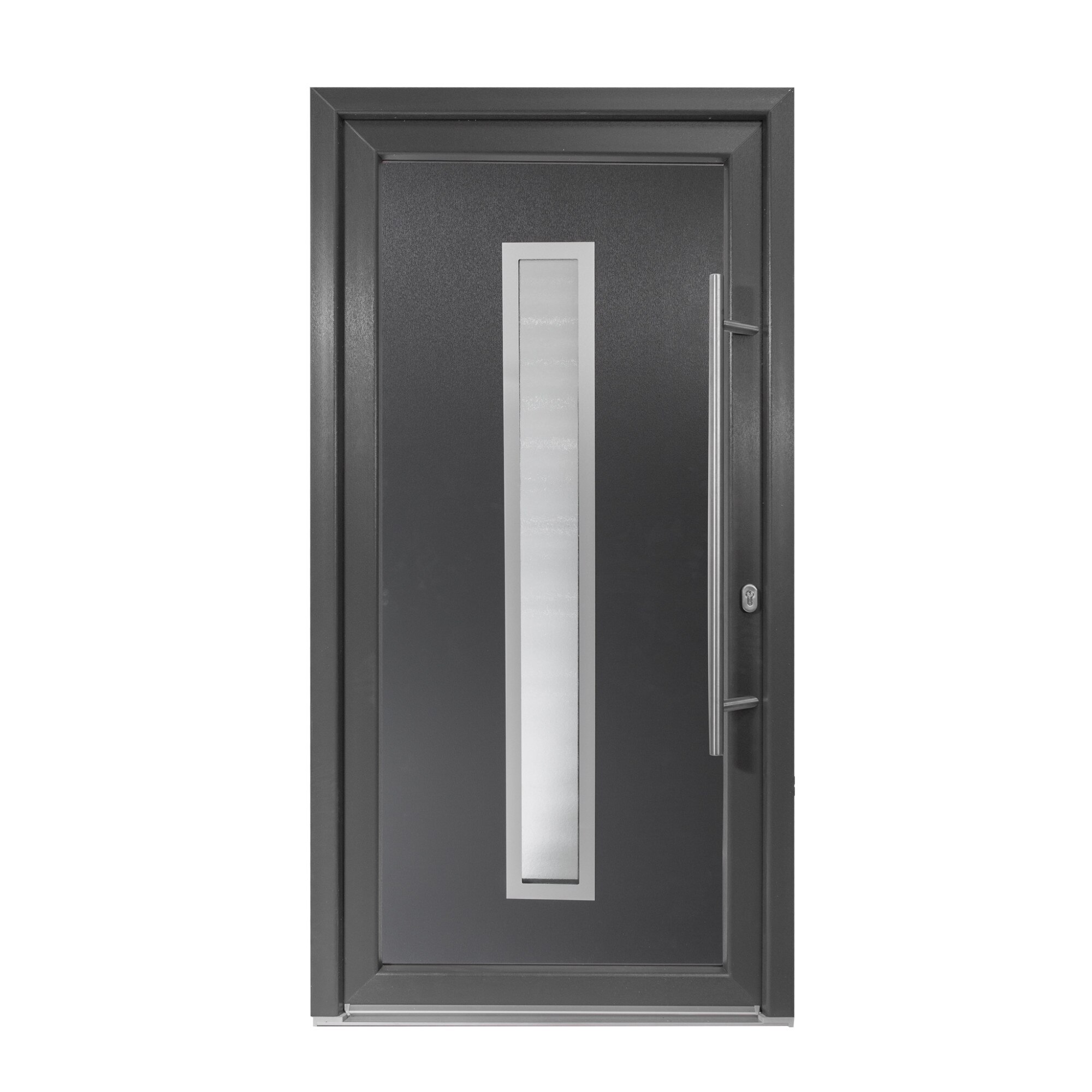 Usa intrare PVC Serena, 5 camere izolare, 1000x2000 mm, deschidere dreapta privit din interior, maner spatial la exterior, antracit pe ambele fete