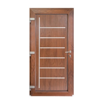 Usa intrare PVC Zeta, 5 camere izolare, 1000x2000 mm, deschidere stanga privit din interior, maner spatial la exterior, nuc pe ambele fete Usa intrare PVC Zeta, 5 camere izolare, 1000x2000 mm, deschidere stanga privit din interior, maner spatial la exterior, nuc pe ambele fete