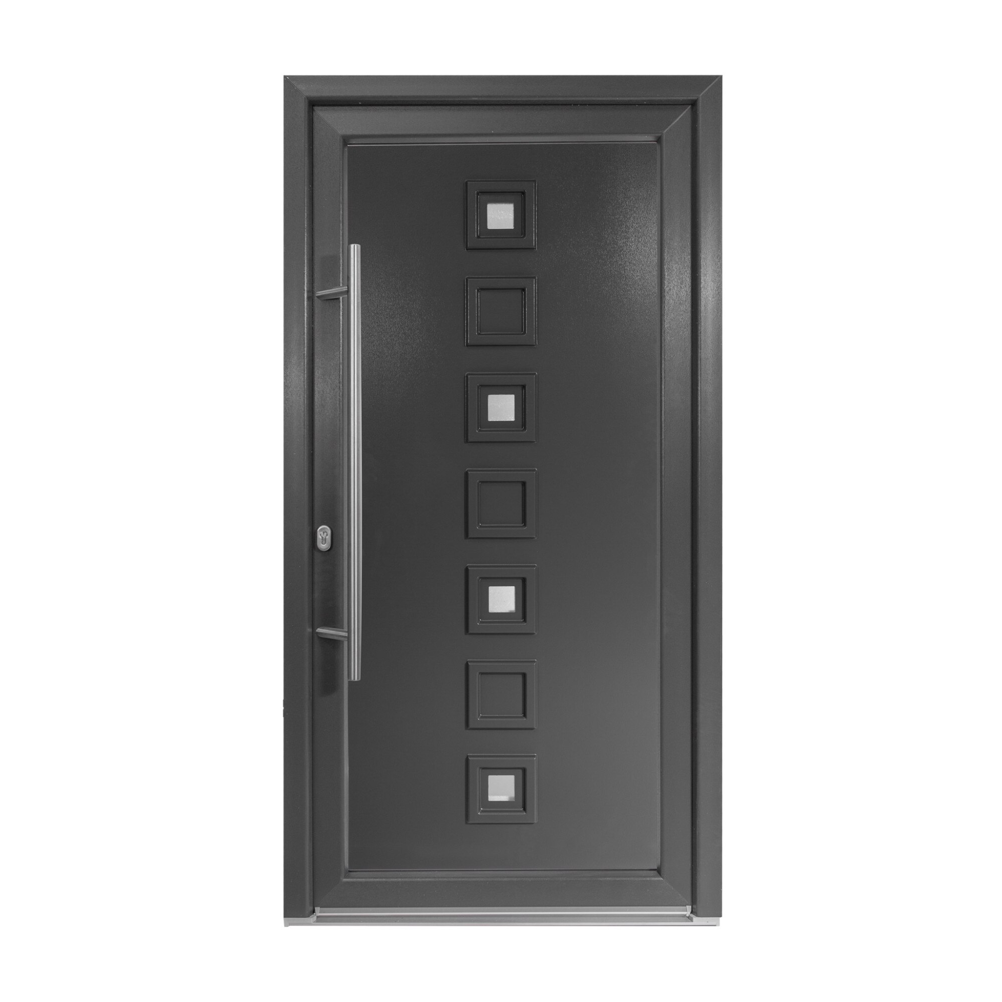 Usa intrare PVC Lola, 5 camere izolare, 1000x2000 mm, deschidere stanga privit din interior, maner spatial la exterior, antracit pe ambele fete