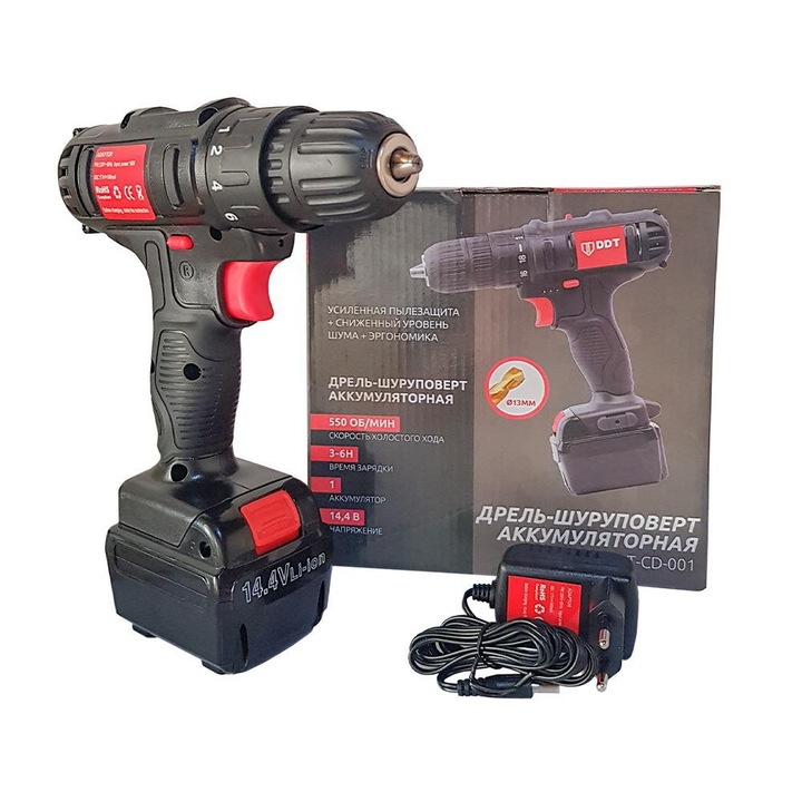 Fúró- és csavarozógép DDT akkumulátorral, 14,4 V, 13 mm