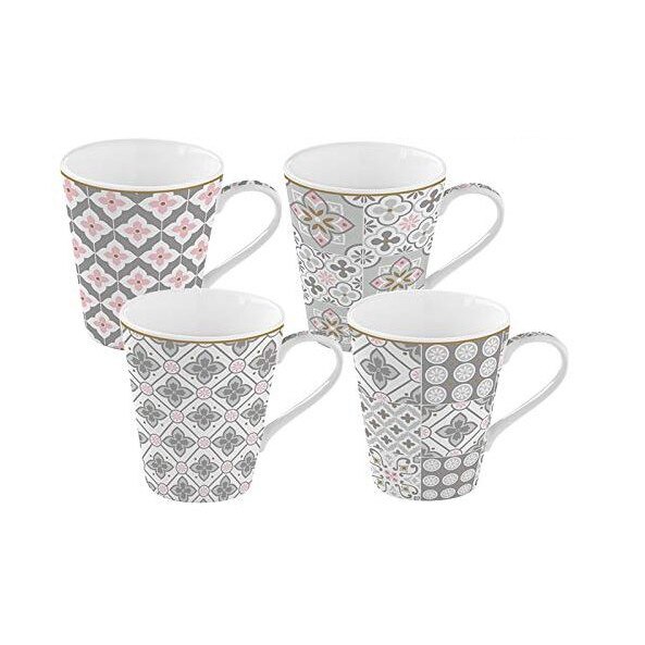 Set 4 cani - Grey Pattern Coffee, Portelan, 300 ml, Multicolor
