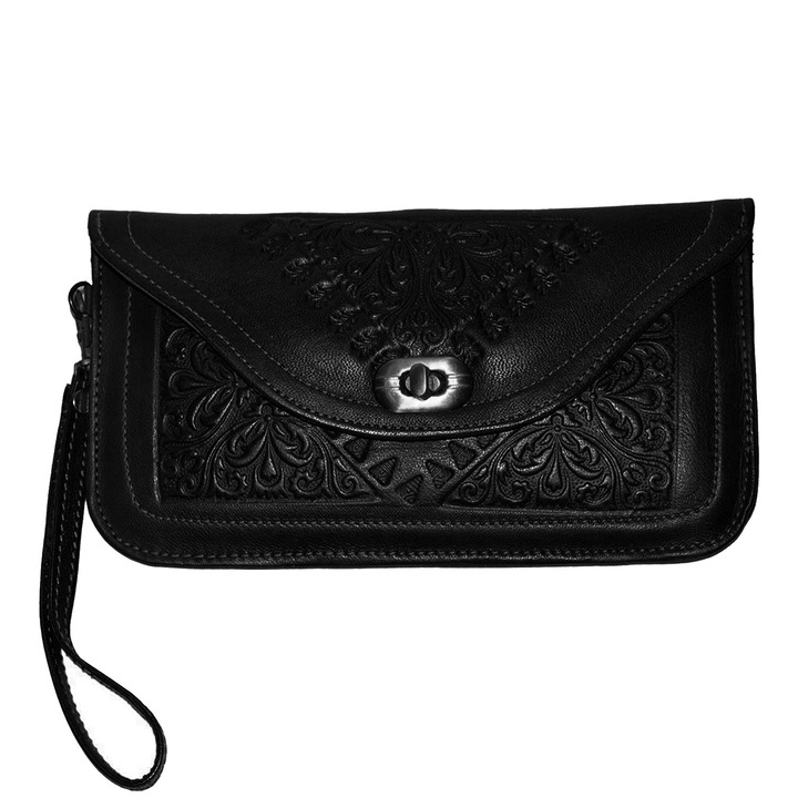 Дамски портфейл, естествена кожа, Мароко, 23х13 см, Черен