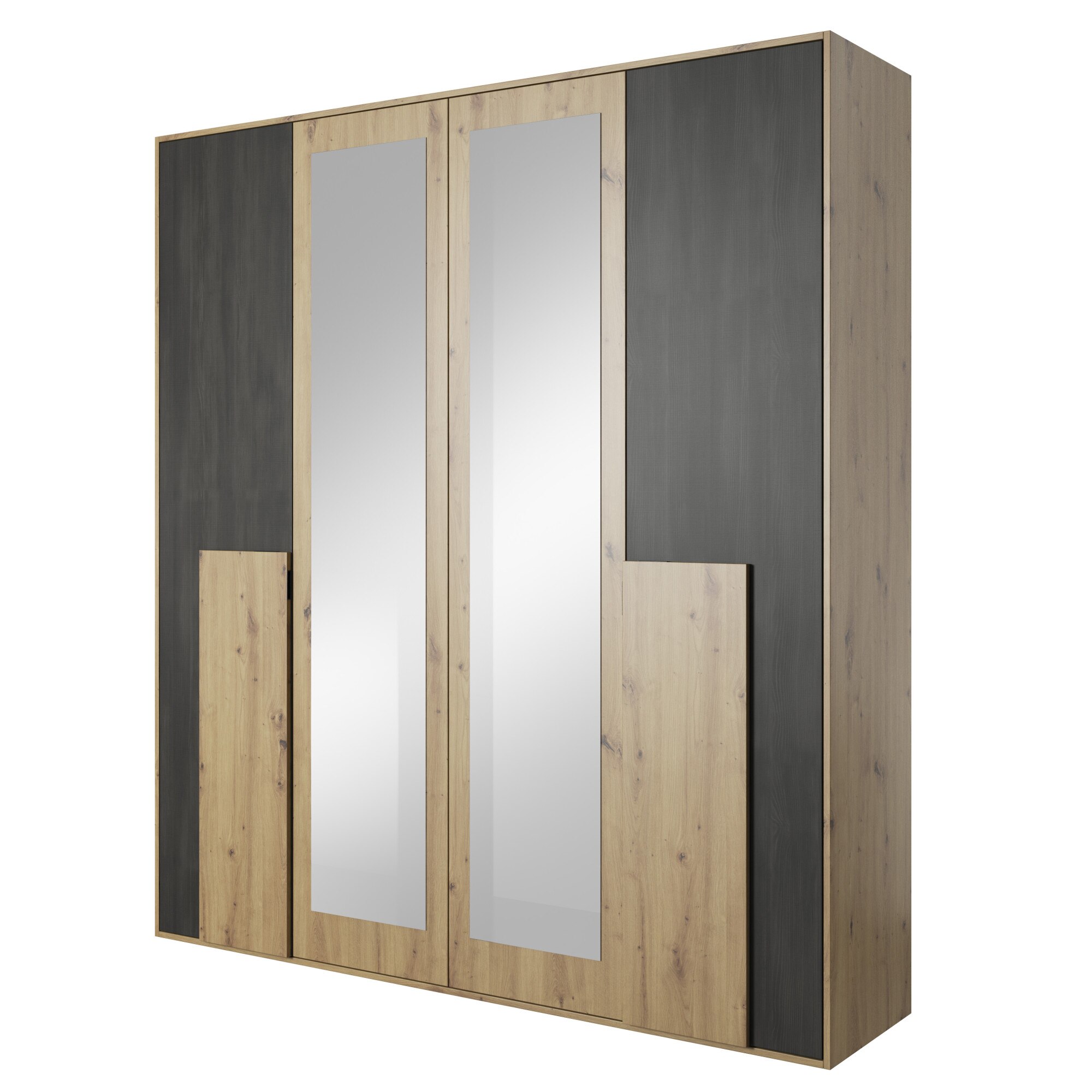 Dulap Bali 4D cu oglinda, 200x203x65 cm, culoare stejar artizan/pin negru norvegian