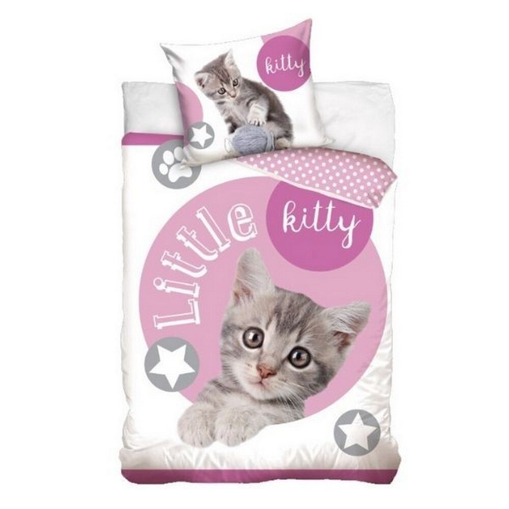 Lenjerie de pat copii Carbotex, Pisica, Bumbac, 140x200cm