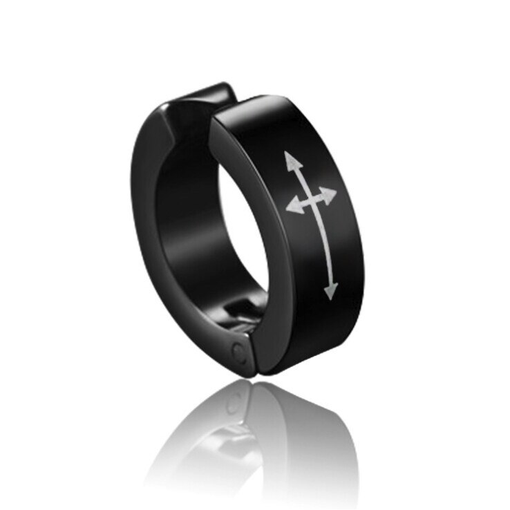 Cercel cu clips pentru barbati, Model cruce, Otel inoxidabil, Negru