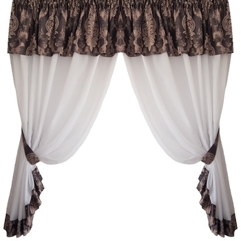 Perdea Decorint confectionata (PB.578), Alb, model baroc gri mov, 300 x 150 Perdea Decorint confectionata (PB.578), Alb, model baroc gri mov, 300 x 150