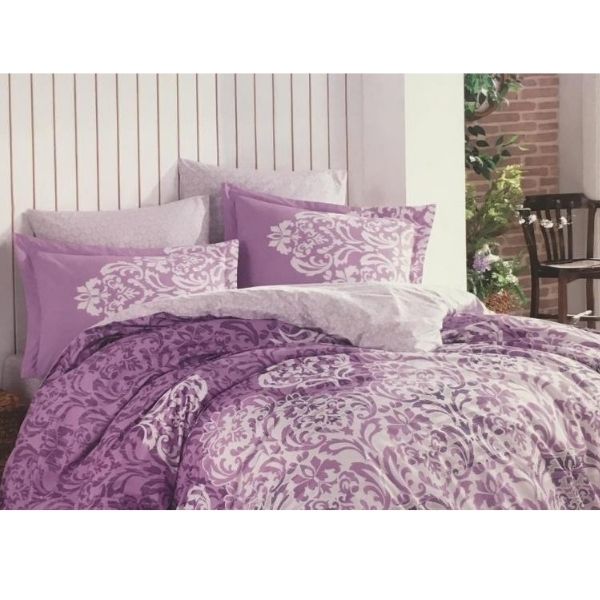 Lenjerie de pat bumbac Hobby Serenity Lila, pentru pat dublu, 4 piese, 200x220 / 50x70, 100% bumbac poplin