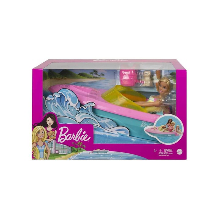 Set de joaca Barbie, Papusa cu barca si accesorii