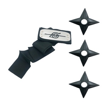 Set Bandana Naruto, Simbolul Frunzelor, Scratch, si 3 Shuriken Ninja din plastic, 9 cm, Negru, Shop Like A Pro® Set Bandana Naruto, Simbolul Frunzelor, Scratch, si 3 Shuriken Ninja din plastic, 9 cm, Negru, Shop Like A Pro®