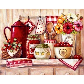 Set pictura Goblen, Tablou cu rama de lemn 927, Bucatarie traditionala, Pictura cu Diamante, Goblen cu pietre 5D, 40 x 50 cm - Krista® Set pictura Goblen, Tablou cu rama de lemn 927, Bucatarie traditionala, Pictura cu Diamante, Goblen cu pietre 5D, 40 x 50 cm - Krista®