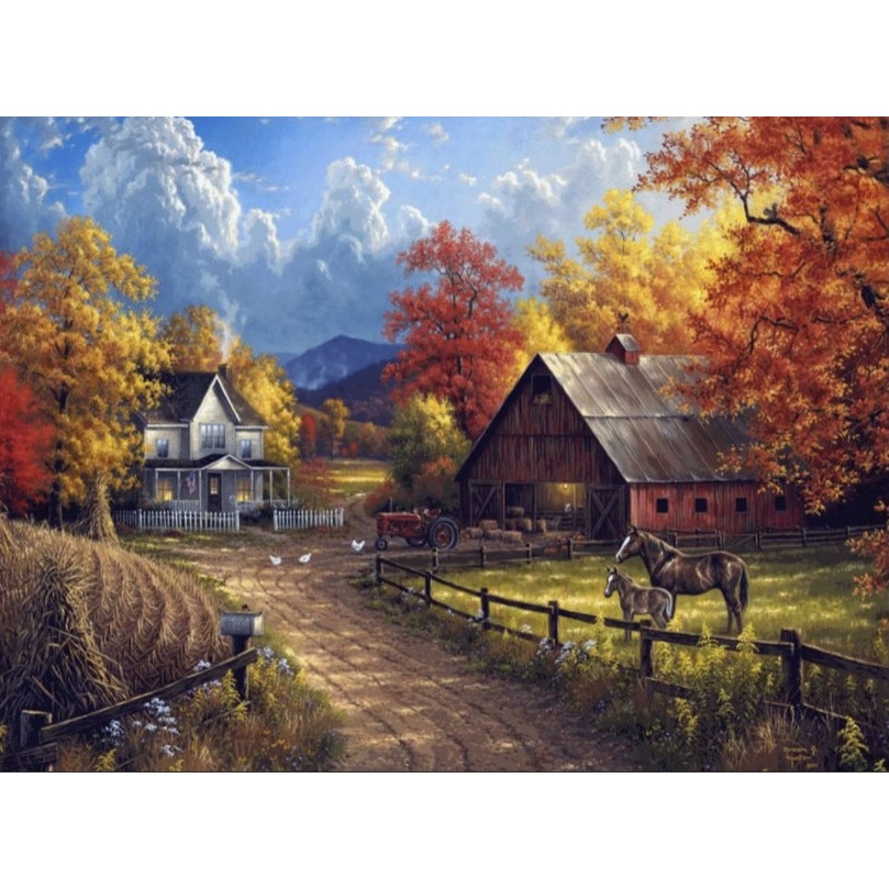 Set pictura pe numere, Tablou 911 Picteaza Dupa Numere, Toamna aurie la ferma, 40x50 cm - Krista®