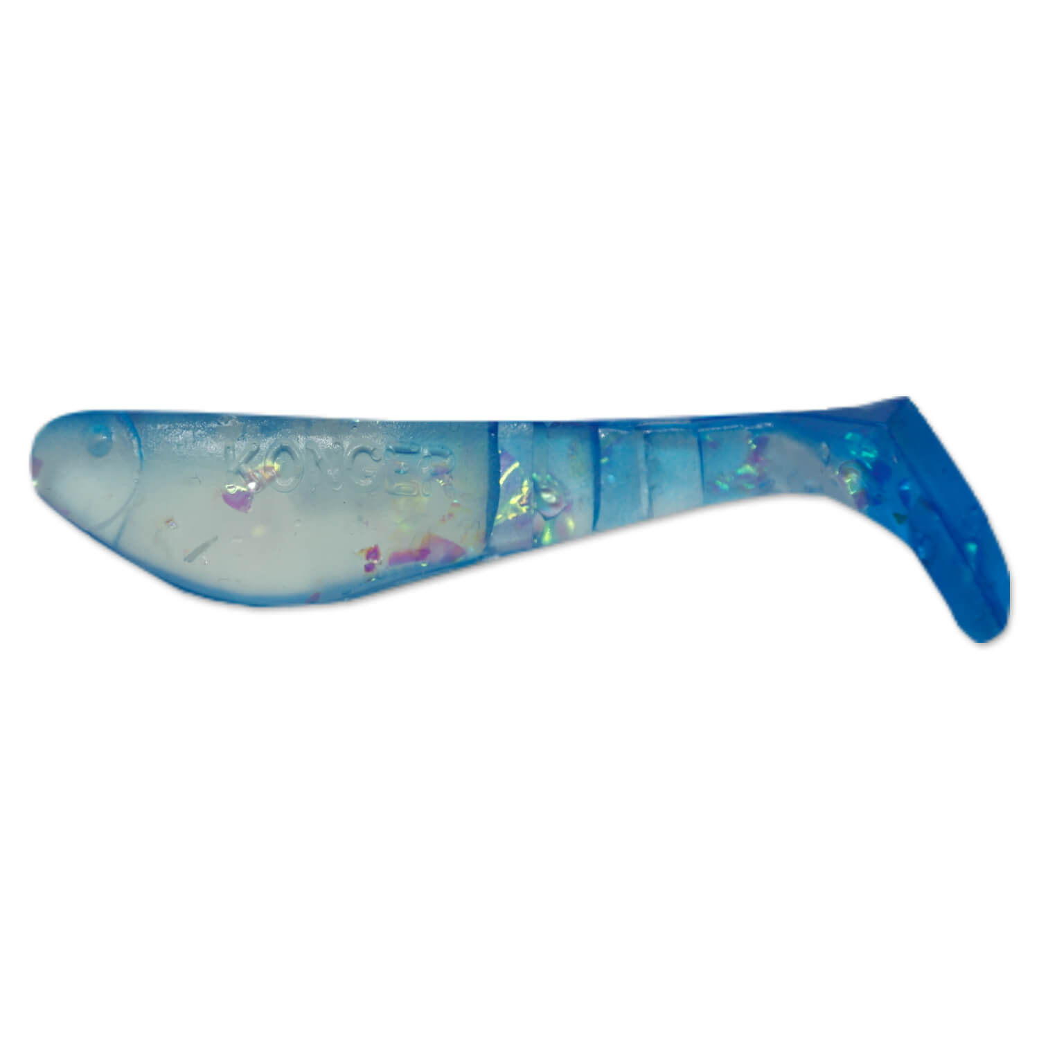 Set 5buc Shad Konger Killer Shadow, 11cm, 13.5gr, culoarea Clear, glitter, spate albastru