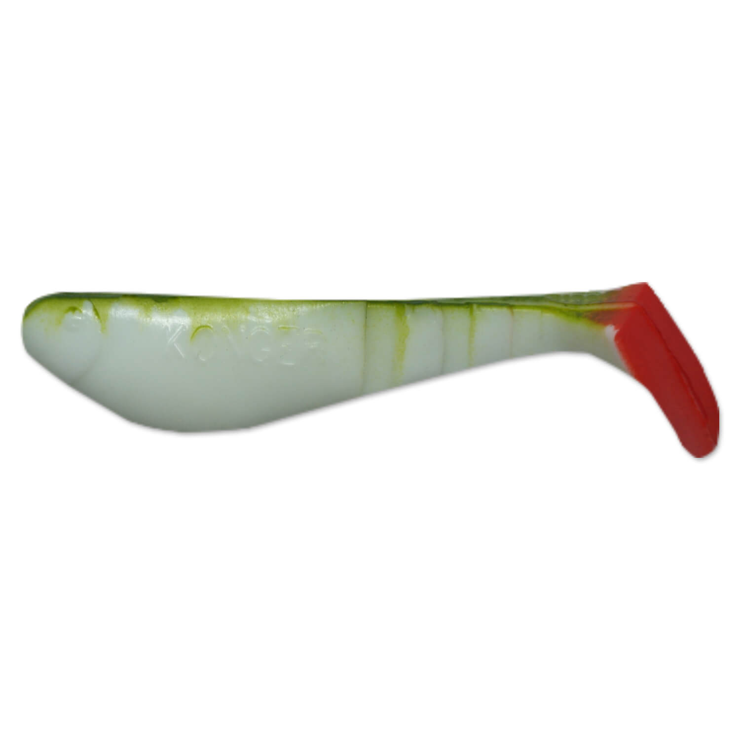 Set 4buc Shad Konger Killer Shadown, 9cm, 7gr, culoarea Alb, spate verde, coada rosie