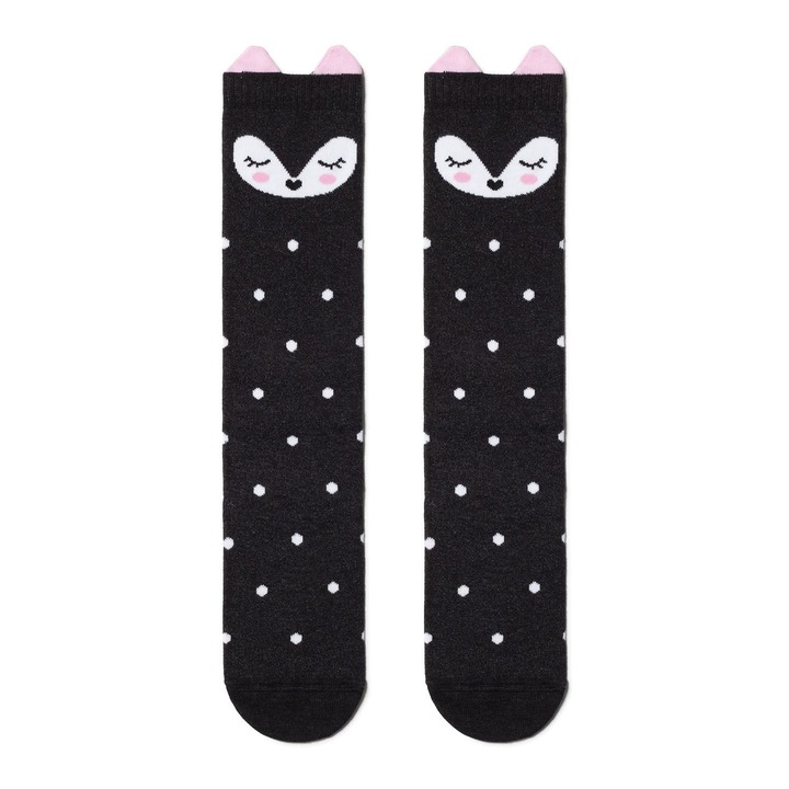 Sosete copii din bumbac peste genunchi, Conte Kids Tip-Top, Negru