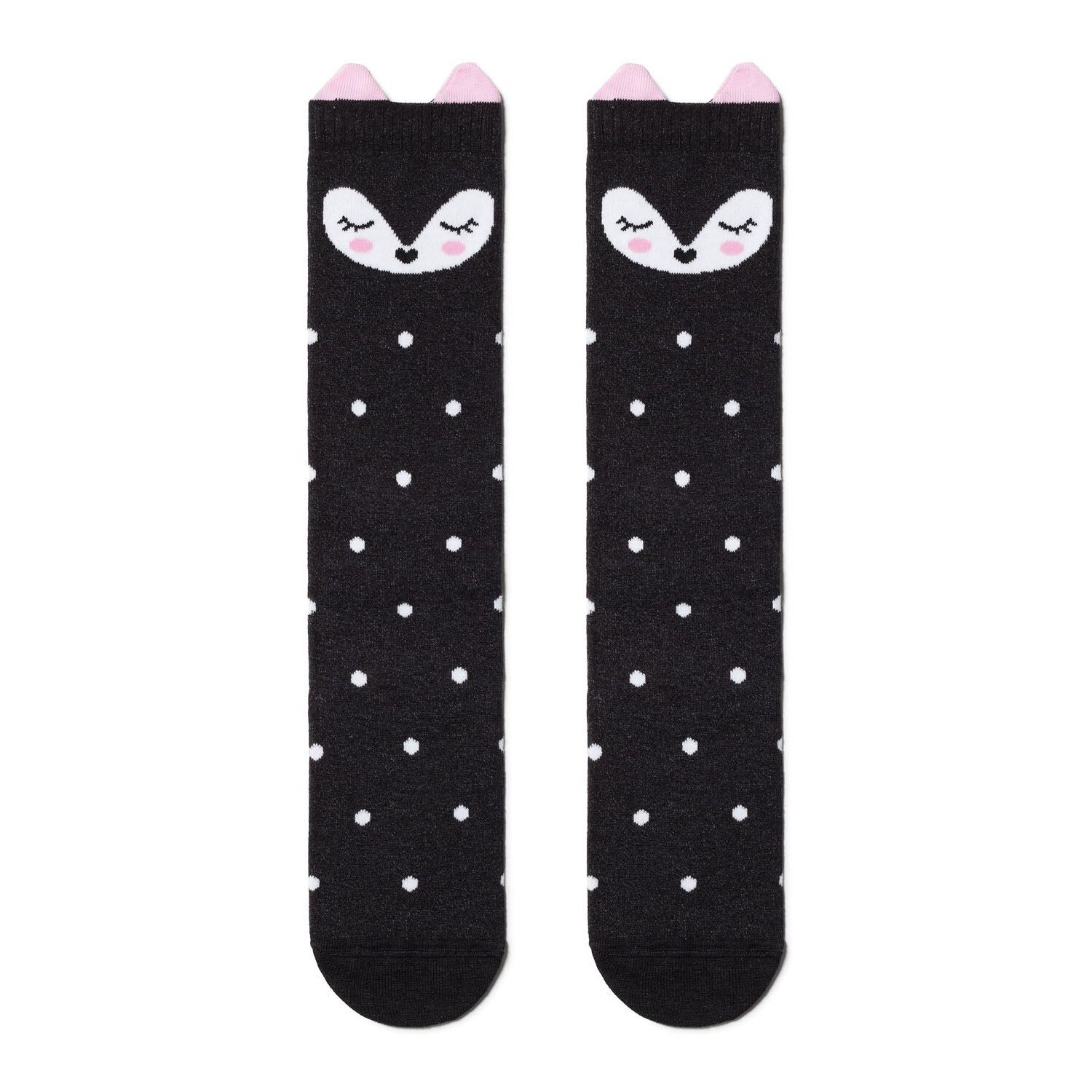 Sosete copii peste genunchi cu buline Tip-Top 043, Negru