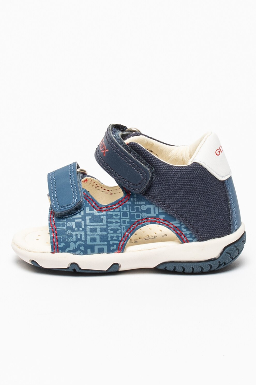 Geox, Sandale de piele ecologica cu velcro Elba, Bleumarin/Albastru prafuit