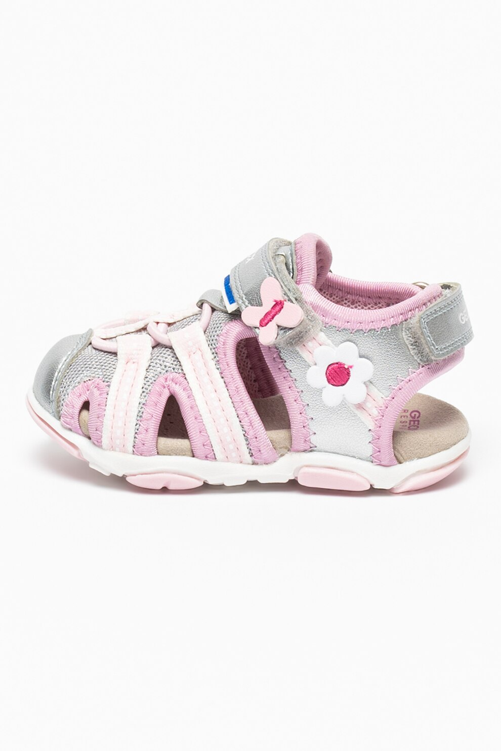 Geox, Sandale cu velcro si design colorblock Agasim, Argintiu/Lila