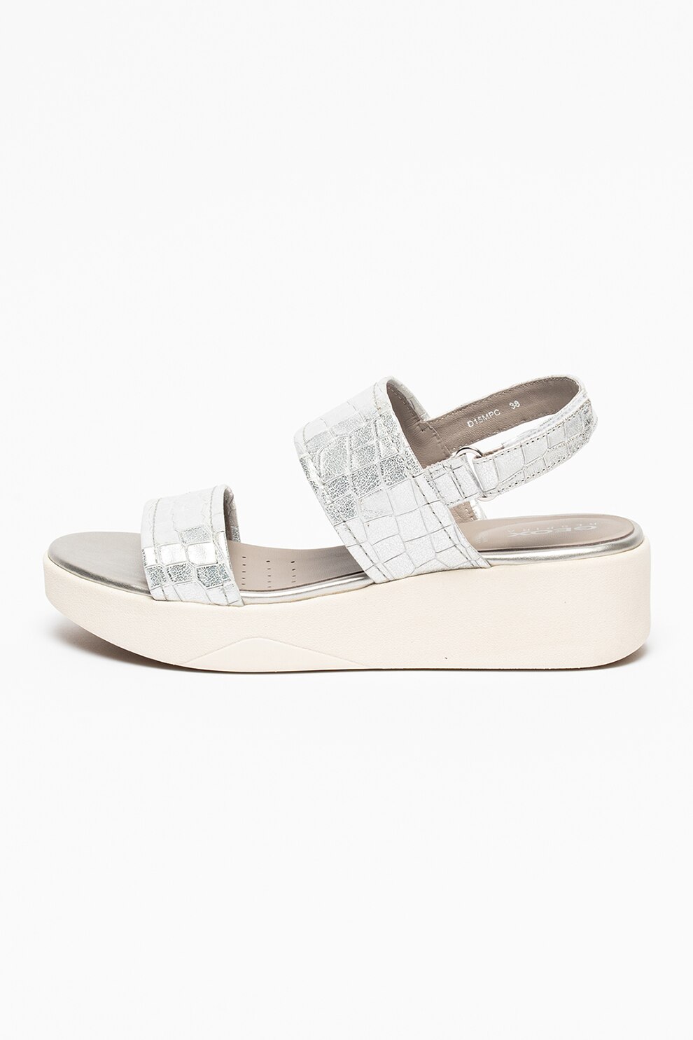 Geox, Sandale wedge cu aspect de piele de crocodil Laudara, Argintiu, 39