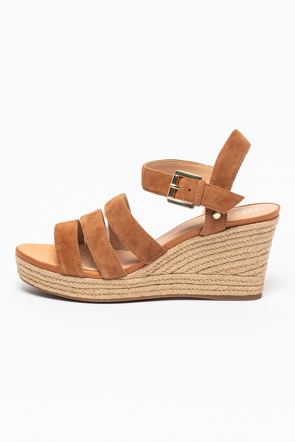 Geox, Sandale-espadrile wedge de piele intoarsa Soleil, Maro
