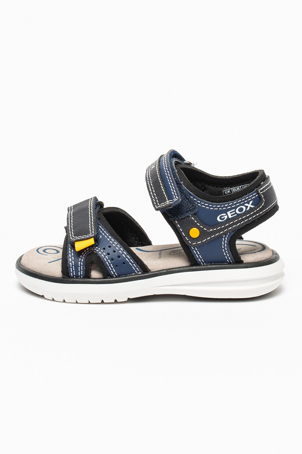 Geox, Sandale de piele ecologica cu velcro Maratea, Bleumarin/Negru/Galben sofran