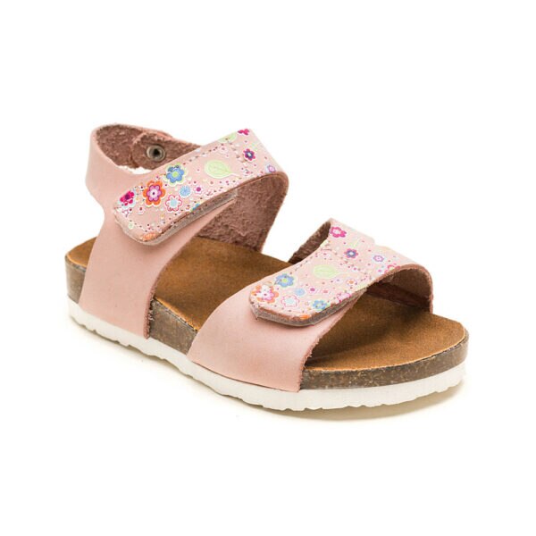 Sandale Kidopo piele roz cu flori, talpa din pluta, Roz