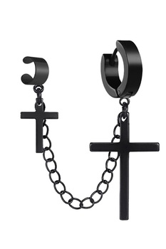 Cercel ear cuff punk, verigi cu 2 cruciulite, prinse cu lantisor, Negru, Urechea stanga sau dreapta Cercel ear cuff punk, verigi cu 2 cruciulite, prinse cu lantisor, Negru, Urechea stanga sau dreapta