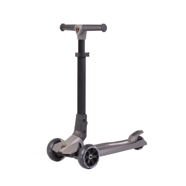 Детска тротинетка NOVOKIDS Lamborghini Kick N Roll Edition, Сгъваема, Регулируема, Алуминий, Сив, Светещи колела, 3 колела, До 50 кг