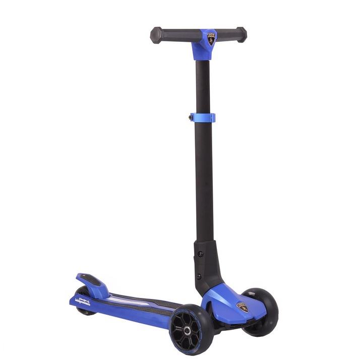 Сгъваема детска алуминиева тротинетка NOVOKIDS™ Lamborghini Kick N Roll Edition, Със светещи силиконови колела, 3 колела, сгъваема, Регулируема на височина дръжка, Максимум 50 кг, Premium модел, Синя