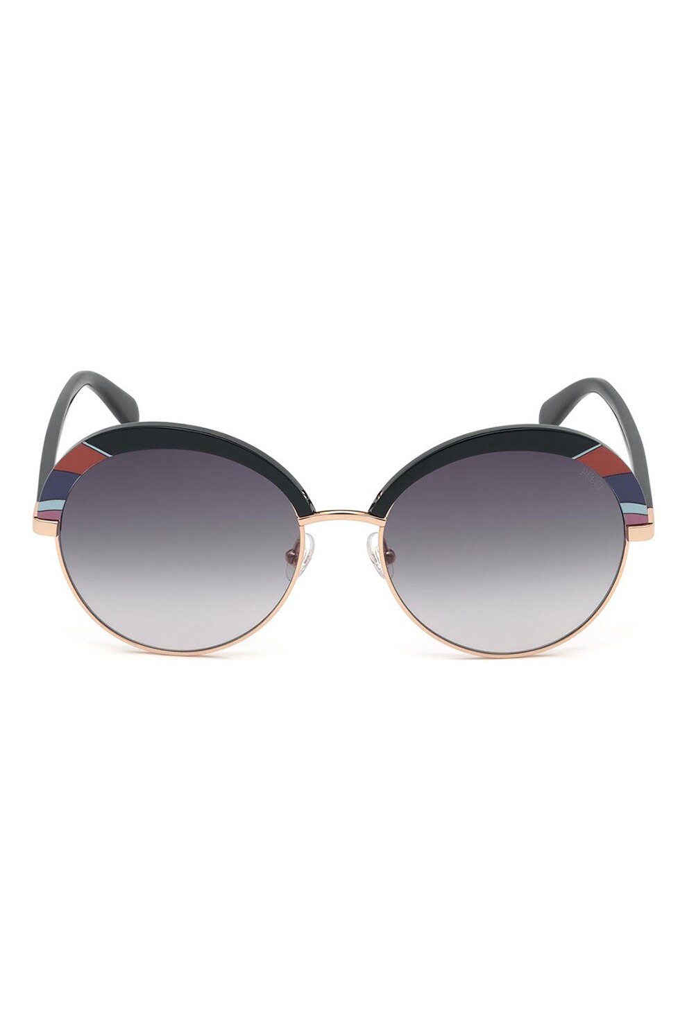 Emilio Pucci, Ochelari de soare rotunzi cu rama metalica, Negru/Auriu, 57-18-140 Standard