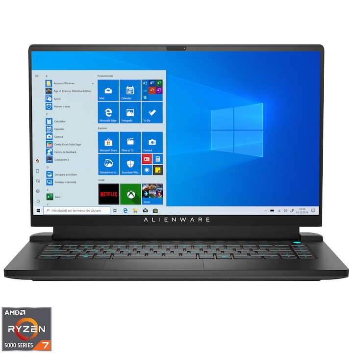 Laptop Gaming Alienware M15 R5 cu procesor AMD Ryzen 7 5800H, 15.6", QHD, 240Hz, 16GB, 512GB SSD, NVIDIA GeForce RTX 3070 8GB, Windows 10 Pro, Dark Side of the Moon