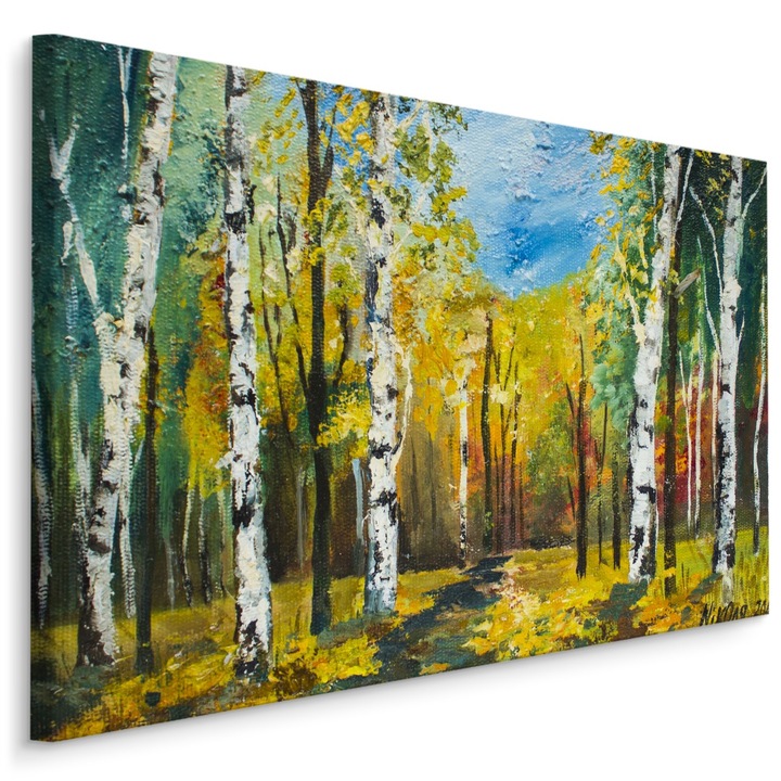 Tablou pe Panza PEISAJ de Padure Copaci 90cm x 60cm Efect 3D, Canvas, Pictura, Decor, Living